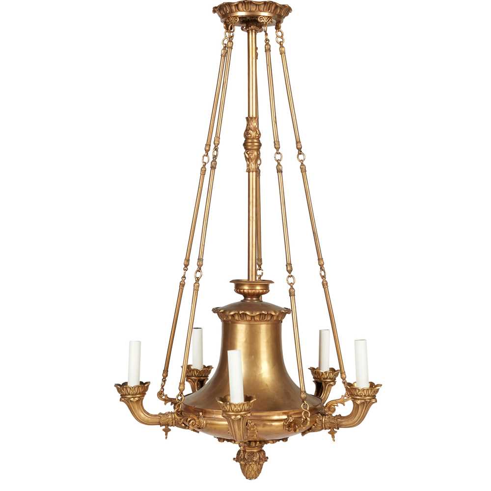 Appraisal: EMPIRE STYLE BRASS CHANDELIER LATE TH CENTURY the central reservoir