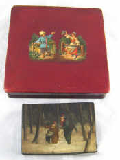 Appraisal: Two Russian lacquered boxes the hinged lid of one with