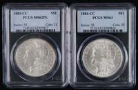 Appraisal: TWO GRADED CASED MORGAN SILVER DOLLARS Graded by PCGS -CC