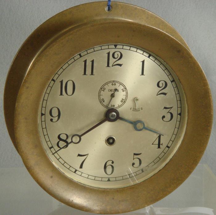 Appraisal: Chelsea brass ships clock dial winds runs s n Estimate