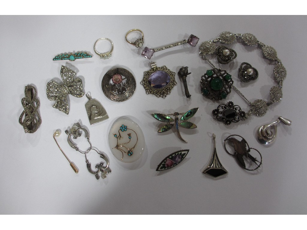 Appraisal: Lot of silver pieces to include marcasite dress clip earrings