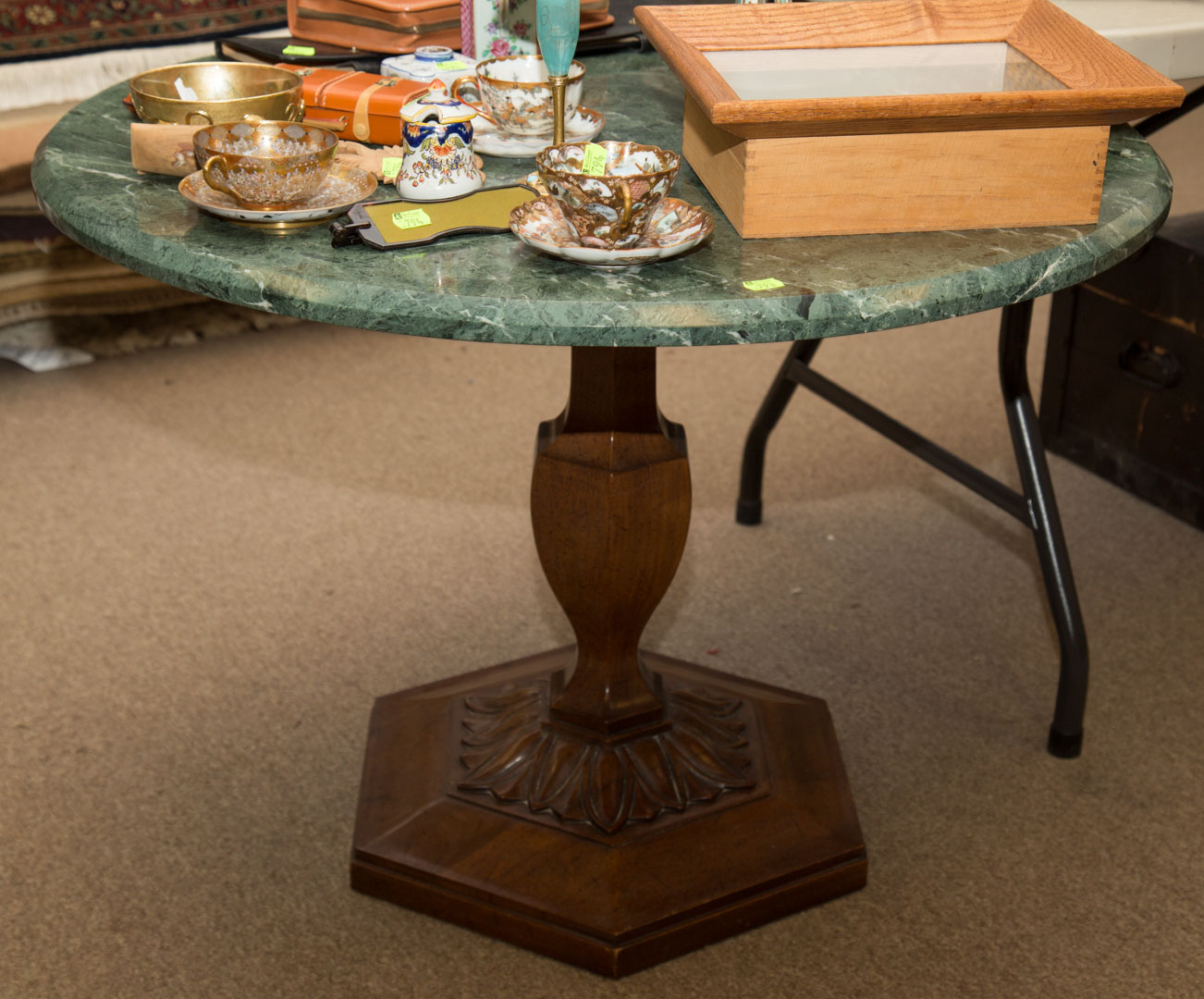 Appraisal: Round marble top table with wood base