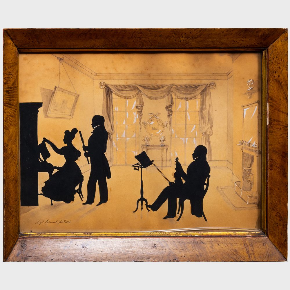 Appraisal: Auguste Edouart - The Music Room Silhouettes on paper with