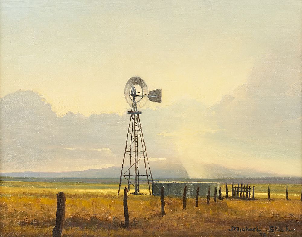 Appraisal: Michael Stack Sonoita Windmill Oil on Canvas Michael Stack American