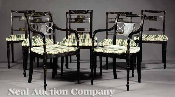 Appraisal: A Suite of Eight Fine Regency Black Painted Gilt and