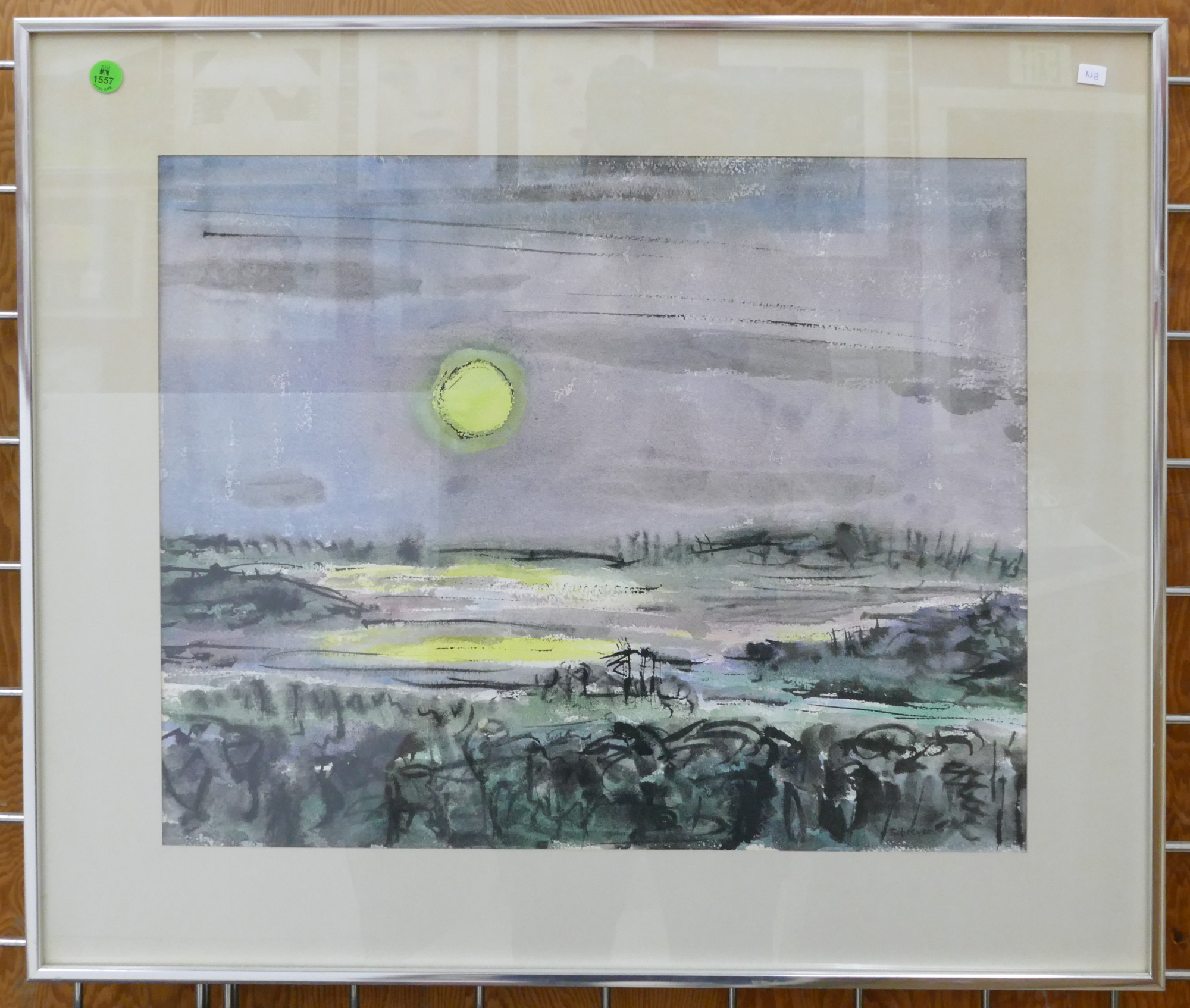 Appraisal: Schreyer Mid Century Night Landscape Watercolor Framed ''x ''