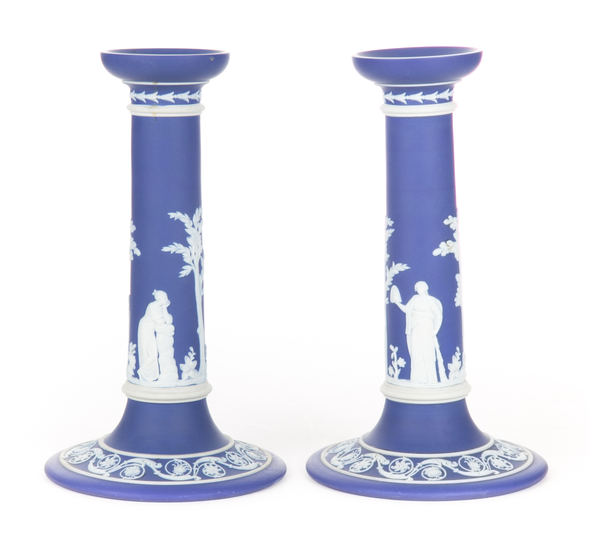 Appraisal: Pair Wedgwood jasperware candlesticks th century dark blue and white