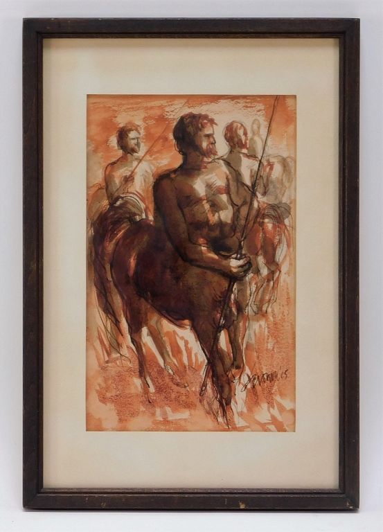 Appraisal: Classical Watercolor Painting of Centaurs United States Dated Classical watercolor