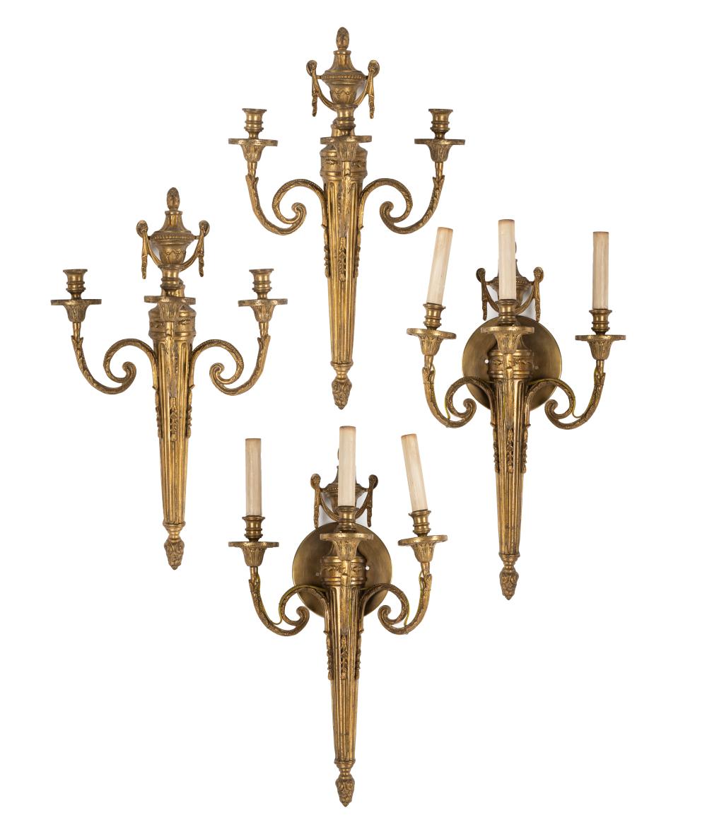 Appraisal: SET OF FOUR LOUIS XVI-STYLE WALL SCONCESgilt metal each with