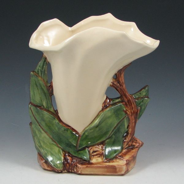 Appraisal: McCoy floriform lily vase in white green and brown high