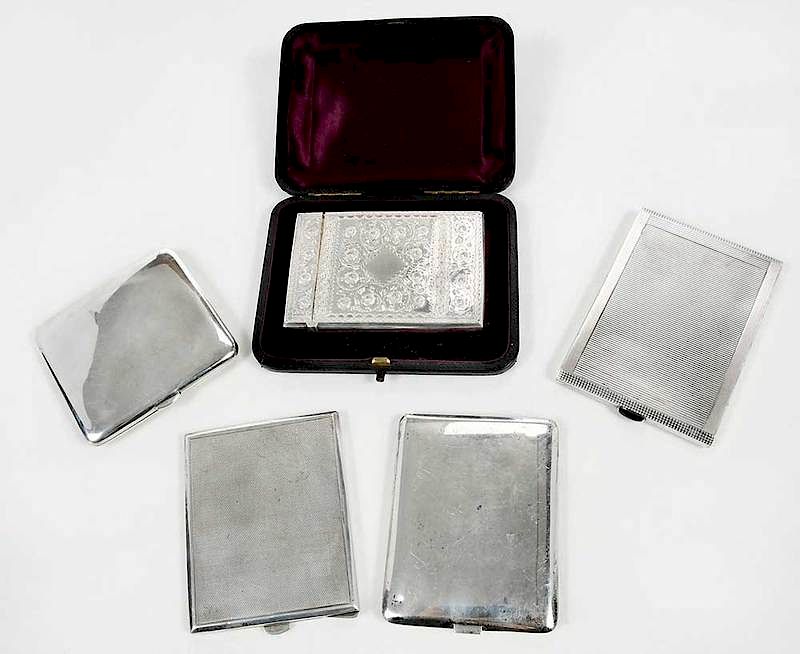 Appraisal: Five Silver Cases including one one engraved English silver three