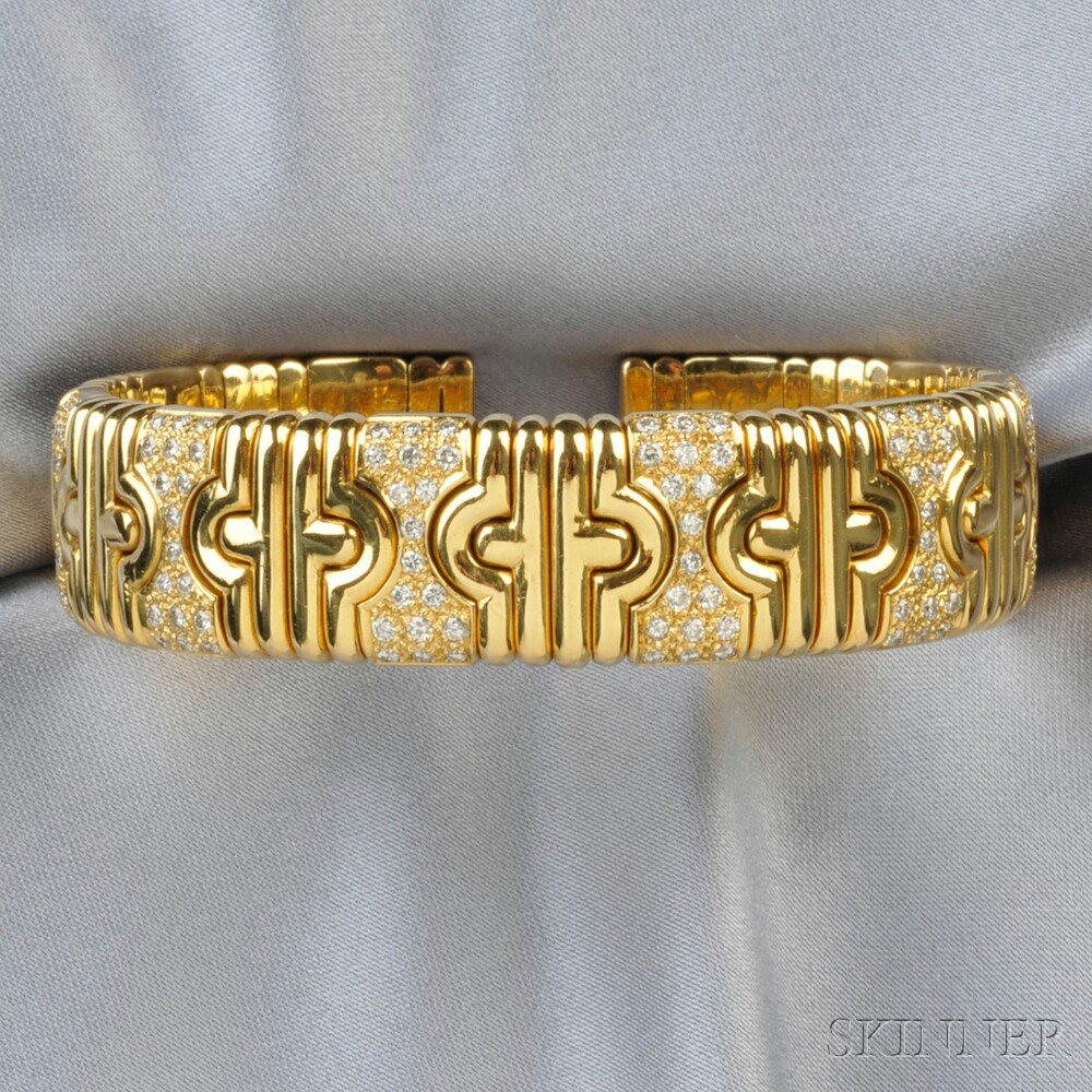 Appraisal: kt Gold and Diamond Bracelet designed as a flexible cuff