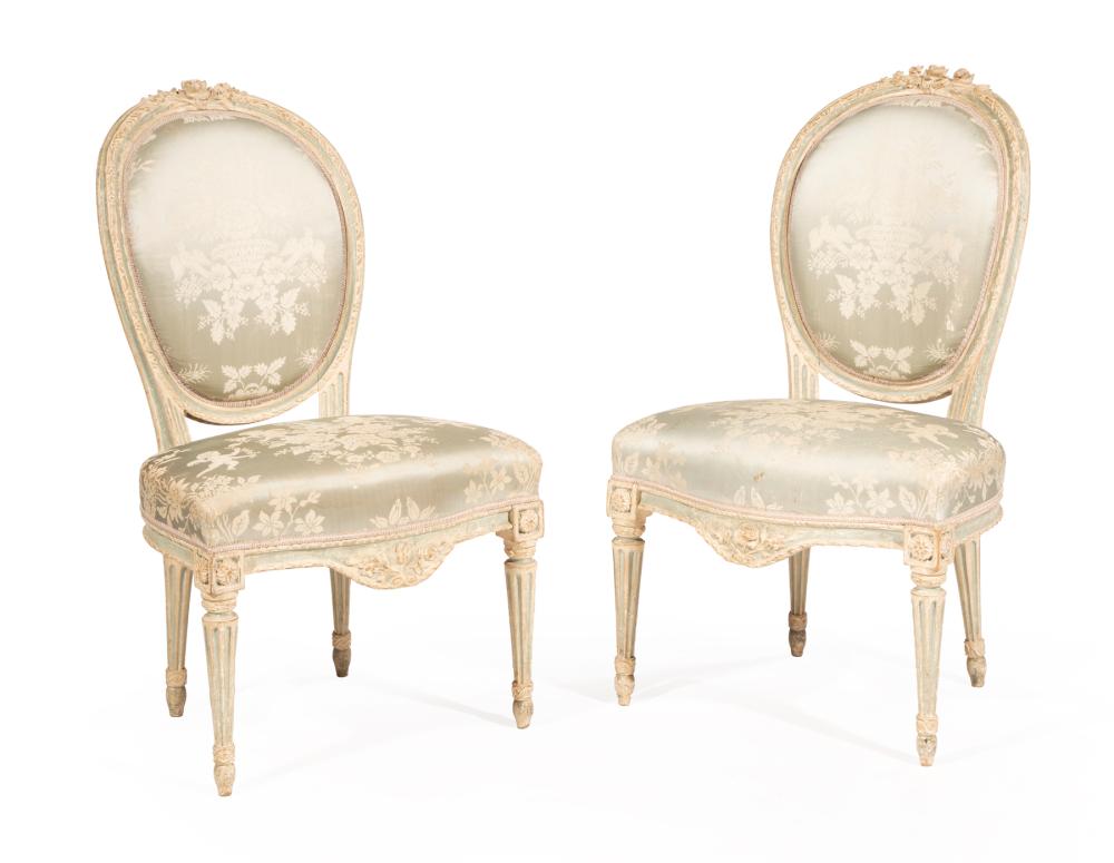 Appraisal: Pair of Louis XVI-Style Bleu and Creme Peinte Side Chairs