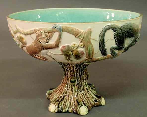 Appraisal: Wedgwood majolica centerpiece bowl with relief monkeys on flowering branches