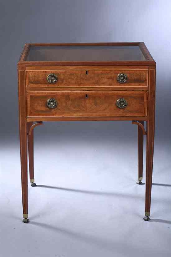 Appraisal: GEORGE III MAHOGANY AND WALNUT INLAID BIJOUTERIE TABLE in the