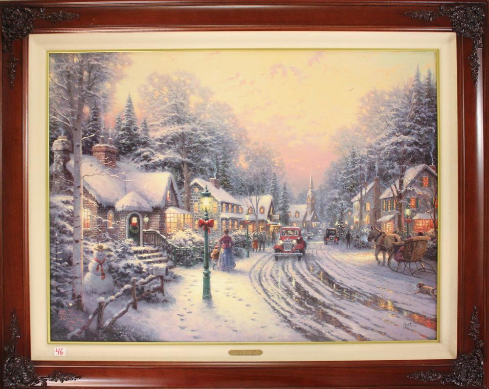 Appraisal: THOMAS KINKADE United States - embellished print on canvas Village