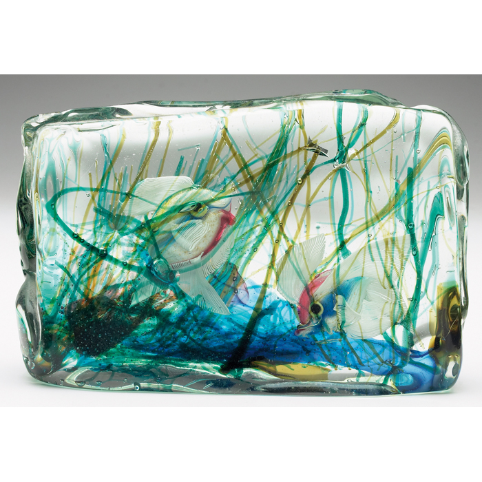 Appraisal: Italian Glass sculpture glass block with encased colorful tropical fish