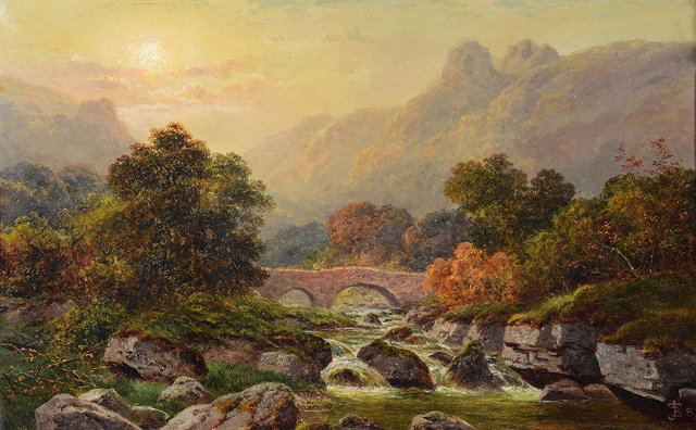 Appraisal: JOEL BOEL Act c - A mountain landscape with arched