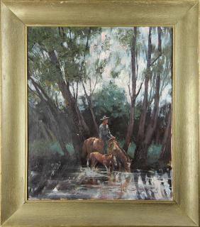 Appraisal: Painting Man with Colt and Mare at the River Man