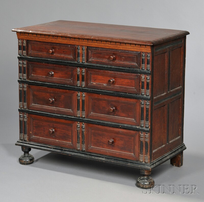 Appraisal: Pine and Oak Ebonized Joined Chest southeastern Massachusetts c the