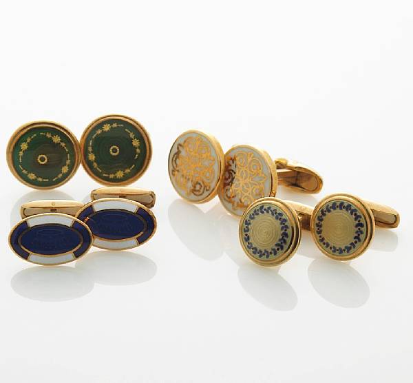 Appraisal: A collection of four pairs of enamel cufflinks Nardi Italy