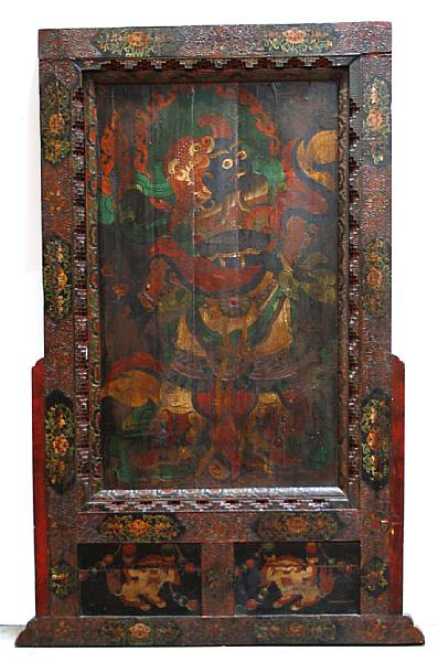 Appraisal: A Tibetan paint decorated panel early th century height ft