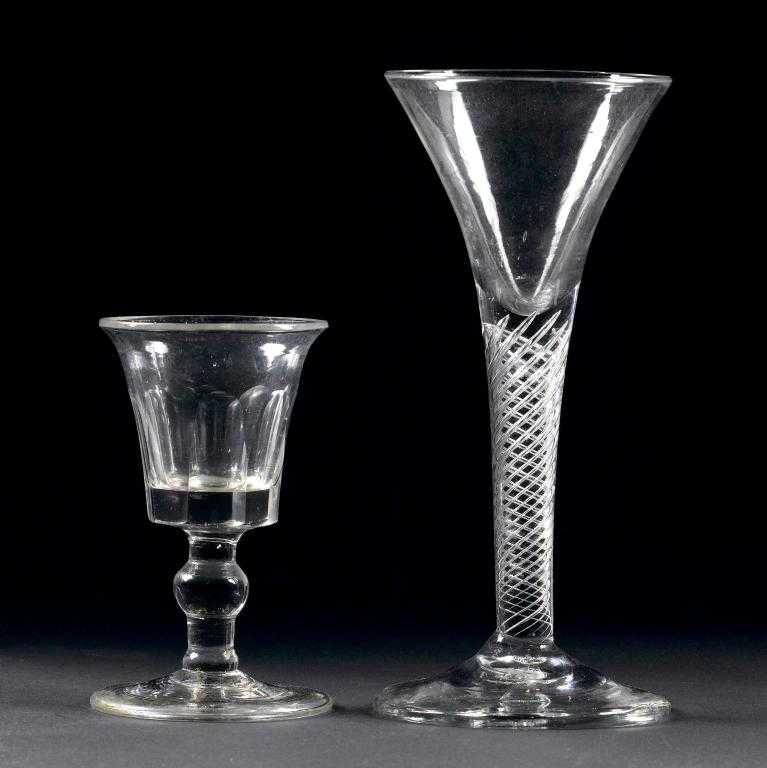 Appraisal: AN ENGLISH WINE GLASS the drawn trumpet bowl on single