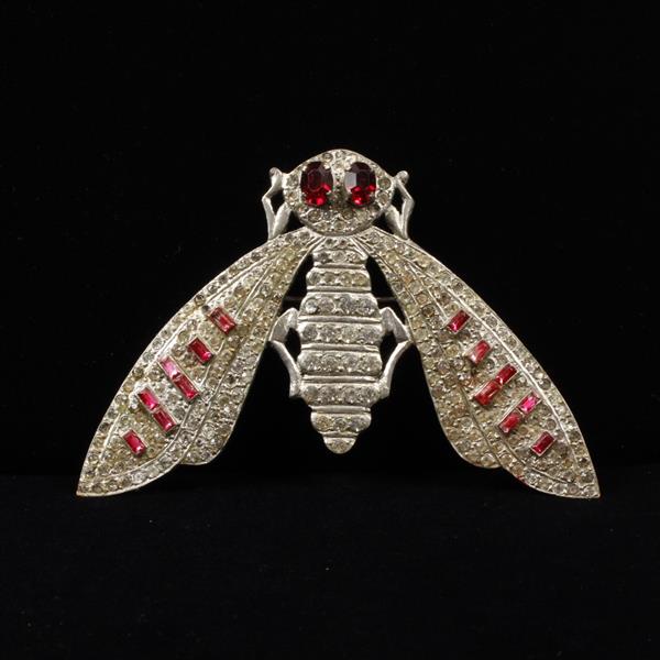 Appraisal: GIANT French Pave Moth Insect Brooch Pin with Pink Red