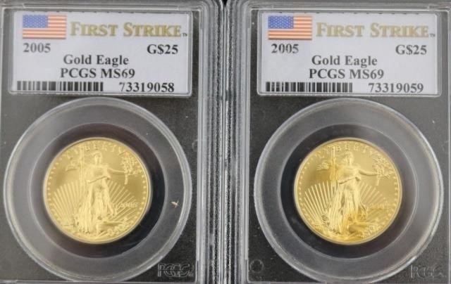 Appraisal: TWO GOLD EAGLE COINS OZT EACH PCGS GRADED MS