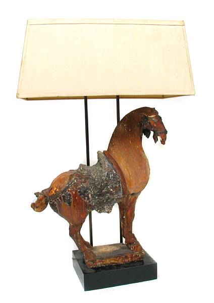 Appraisal: A Chinese plaster horse table lamp height in width in