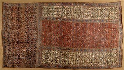 Appraisal: BIDJAR TRICLINIUM CARPET Worked with fields with floral overlay within