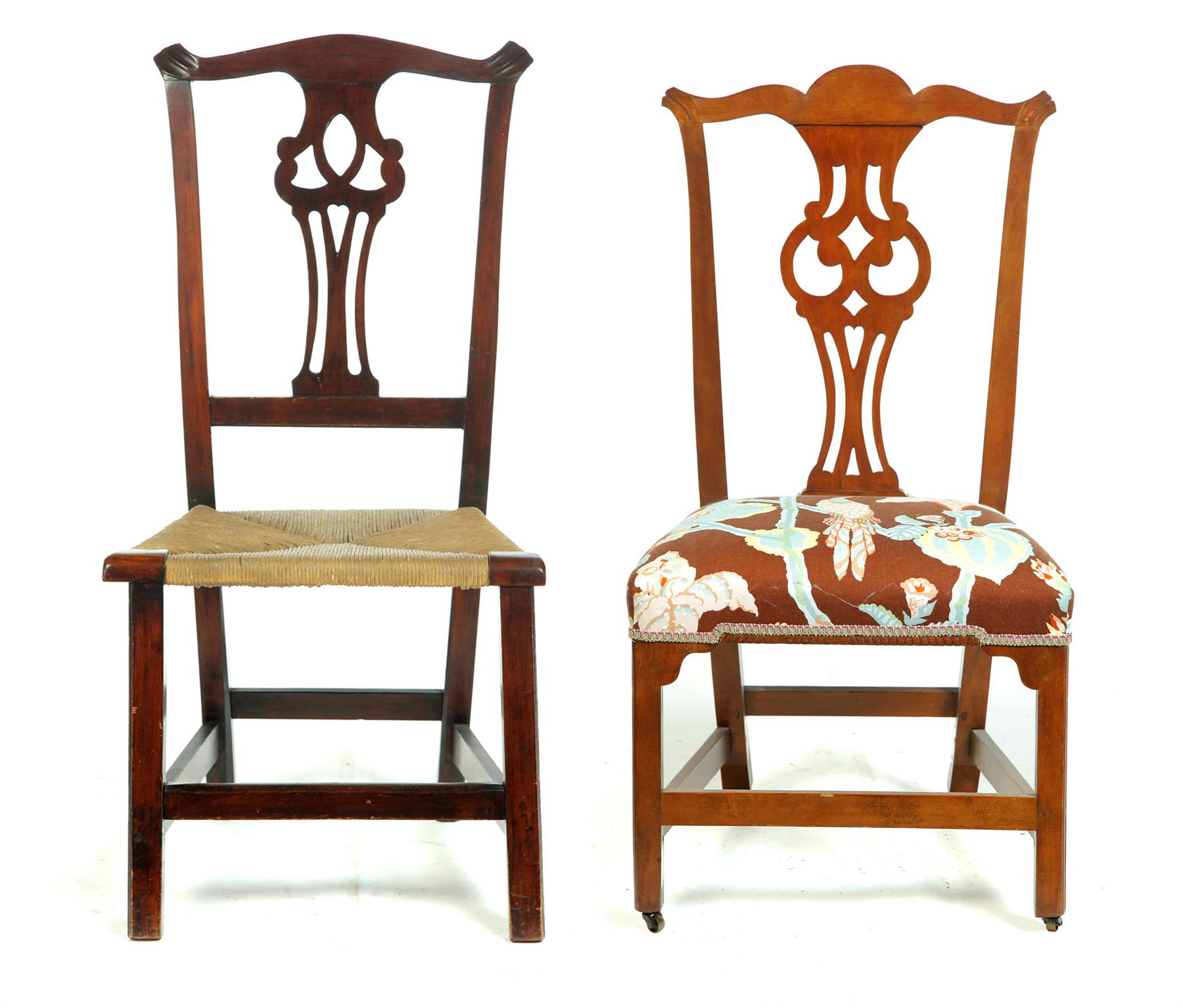 Appraisal: TWO NEW ENGLAND CHIPPENDALE CHAIRS Eighteenth century Connecticut chair cherry