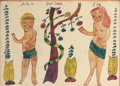 Appraisal: American School adam and eve in the garden of eden