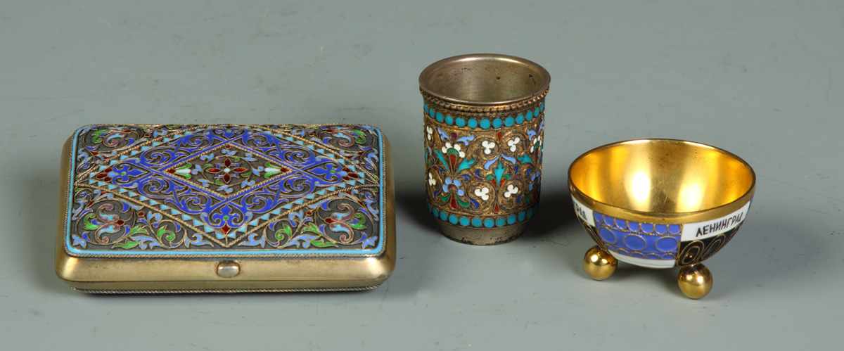 Appraisal: Russian Enameled Silver Pieces Russian Enameled Silver Pieces L Russian