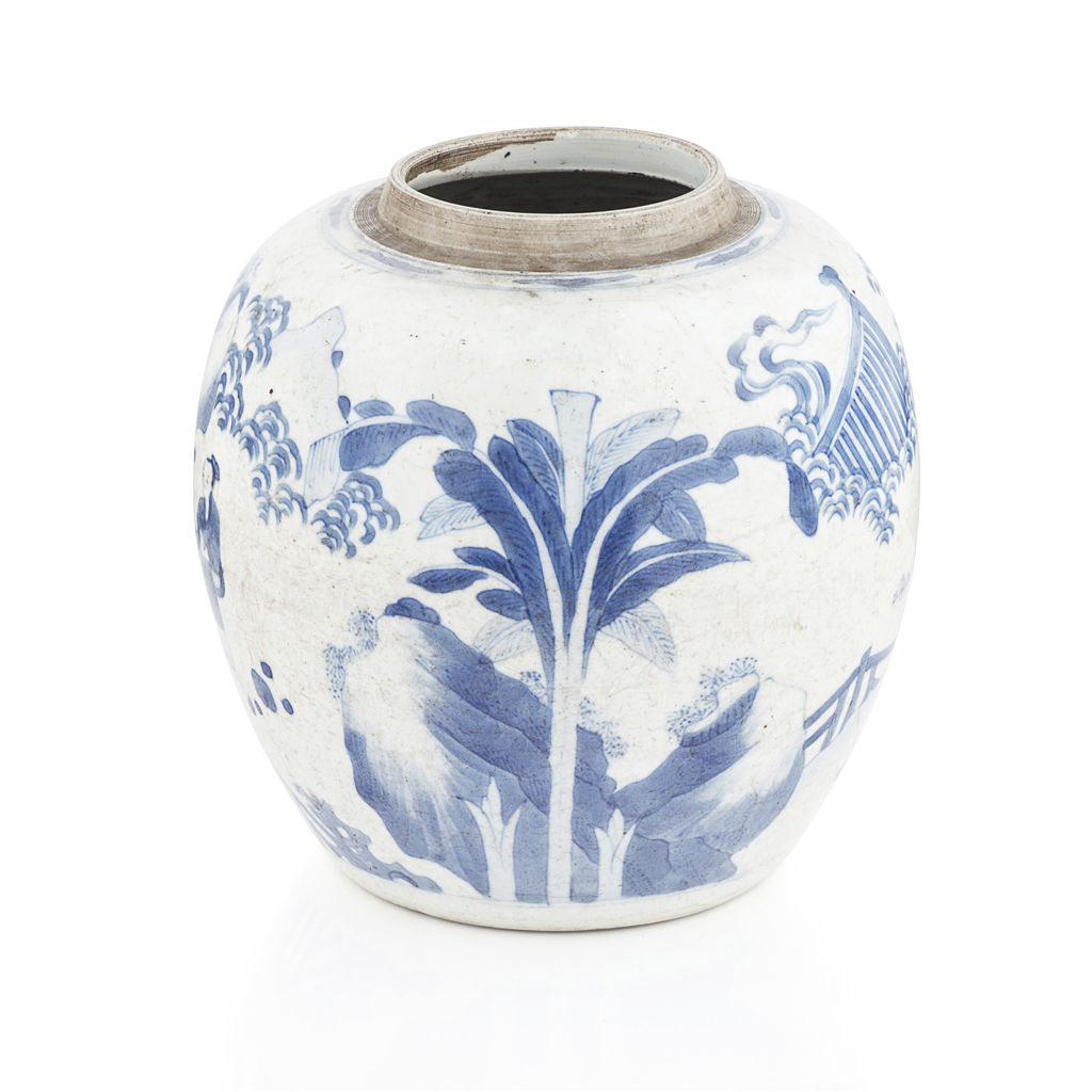 Appraisal: BLUE AND WHITE GINGER JAR KANGXI PERIOD decorated with a