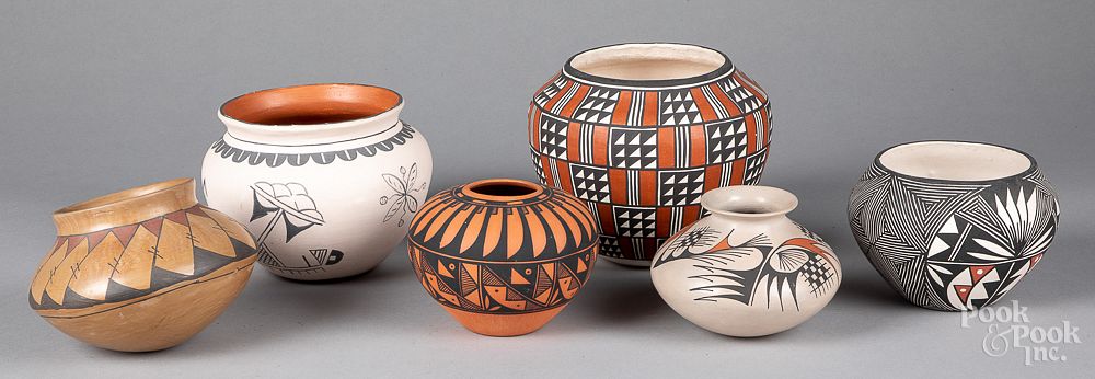 Appraisal: Six southwestern Indian pottery vessels Six southwestern Indian pottery vessels