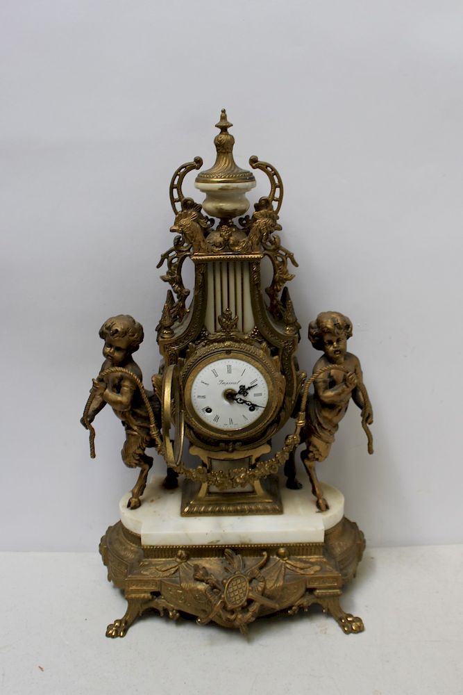 Appraisal: Antique Gilt Metal And Marble Figural Clock From a Bronx