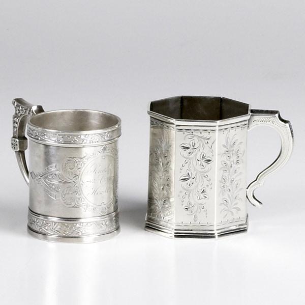 Appraisal: TWO AMERICAN SILVER TANKARDS R W Wilson octagonal coin silver