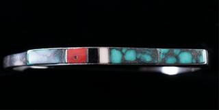 Appraisal: Richard Begay Sterling Mosaic Cuff Bracelet Richard Begay Navajo B