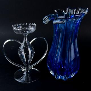 Appraisal: Two Murano Glass Vases Two Murano Glass Vases Unsigned Handled