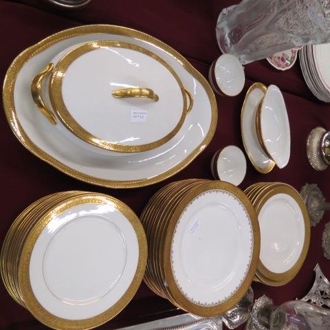 Appraisal: pcs Limoges Porcelain Dinnerware plates servers plus two cups coronet