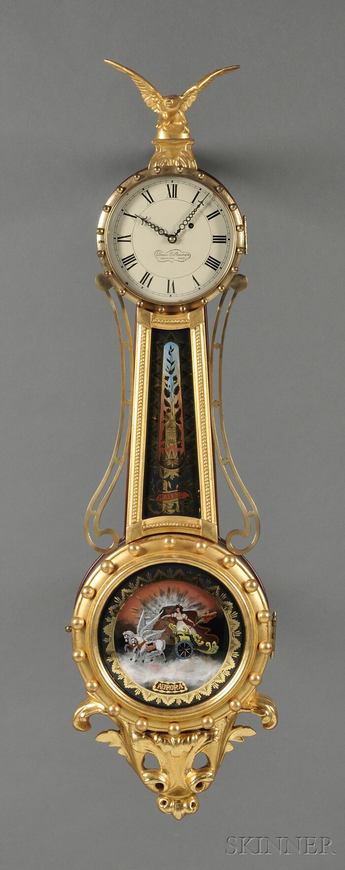 Appraisal: Elmer Stennes Mahogany Girandole Clock Weymouth Massachusetts with gilded frames