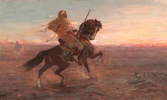 Appraisal: PILNY OTTO Budweis - Zurich Arab rider in steppe landscape