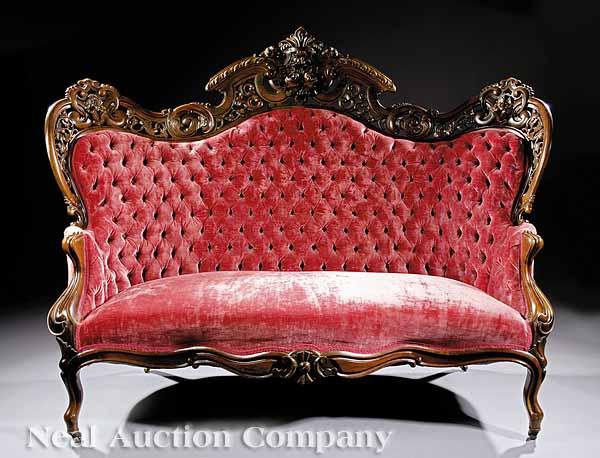 Appraisal: An American Rococo Carved and Laminated Rosewood Sofa mid- th