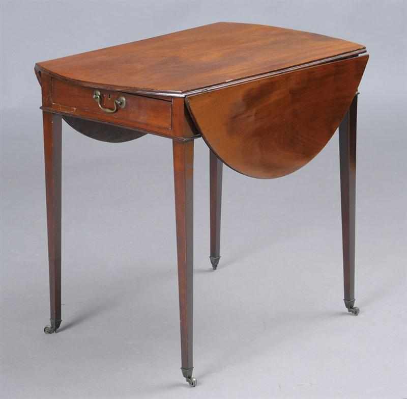 Appraisal: GEORGE III MAHOGANY PEMBROKE TABLE The top with bowed ends