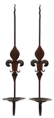 Appraisal: pair Contemporary wrought iron candle pricket wall sconces designed by