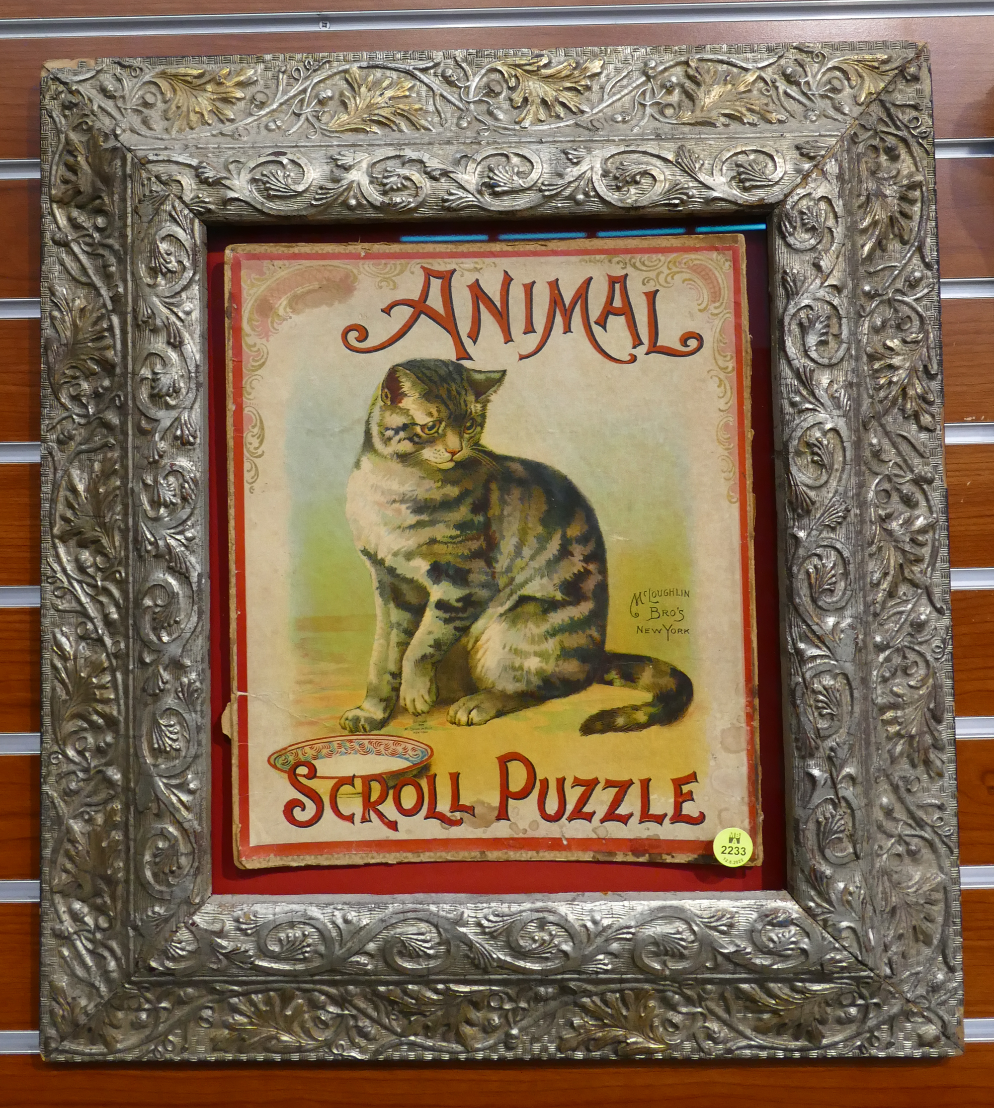 Appraisal: Antique Animal Scroll Puzzle Box Top Framed- x ''