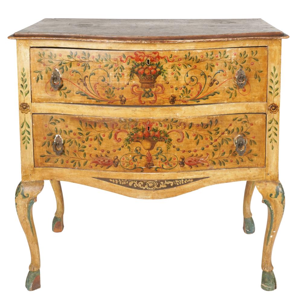 Appraisal: ITALIAN PAINTED COMMODEthe serpentine case with two drawers inches wide