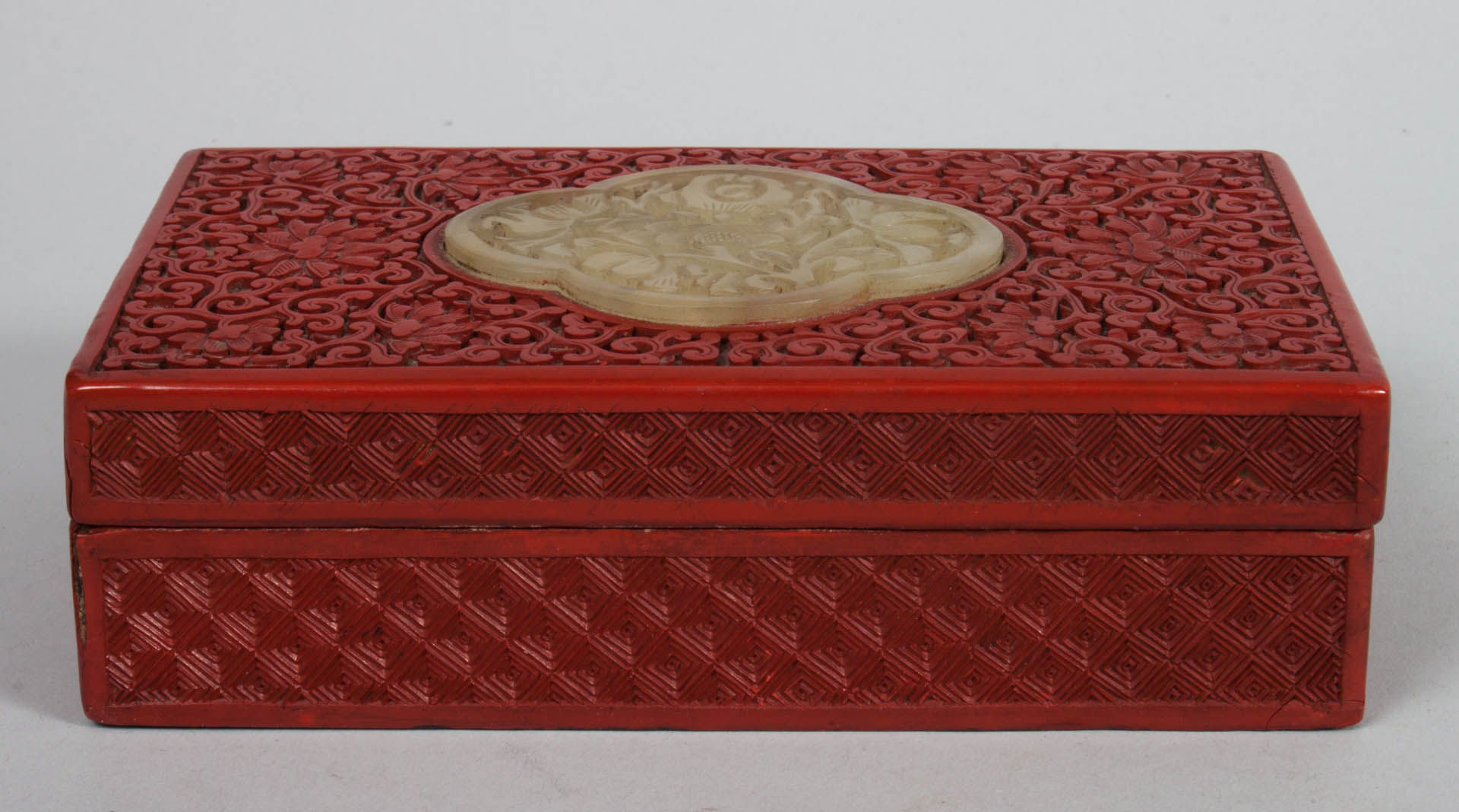 Appraisal: Chinese cinnabar lacquer and jade box first quarter- th century