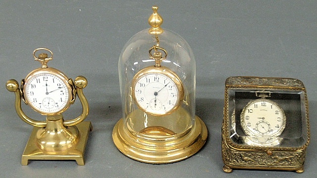 Appraisal: - Two gold filled pocket watches with watch holders Waltham